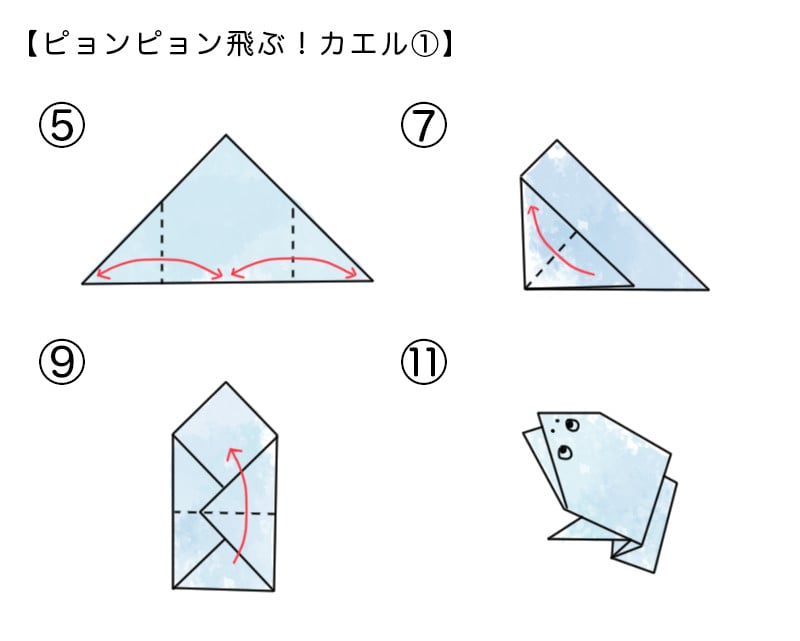 ピョンピョン飛ぶ!カエル①の折り方