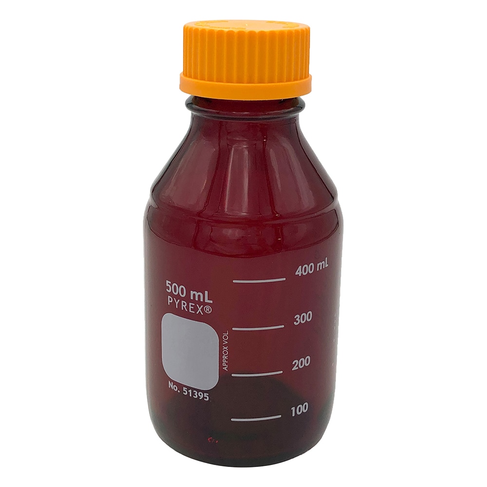 コーニング・PYREX メディウム瓶(PYREX(R)オレンジキャップ付き) 遮光 500mL 51395-500 1本(ご注文単位1本)【直送品】