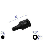 トラスコ中山 ナック ヘキサゴンレンチソケット ショートタイプ 差込角9.52x対辺12mm(ご注文単位1個)【直送品】