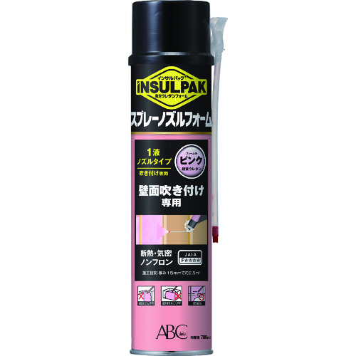 トラスコ中山 ABC 簡易型発泡ウレタンフォーム 1液ノズルタイプ インサルパック スプレーノズルフォーム 780ml フォーム色:ピンク(ご注文単位1本)【直送品】