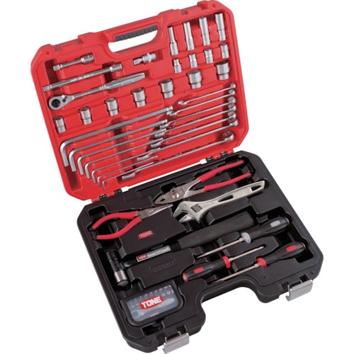 トラスコ中山 TONE 整備用工具セット コンビネーションツールセット レッド/ブラック 63点セット(ご注文単位1セット)【直送品】