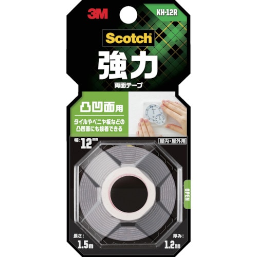 トラスコ中山 3M スコッチ 強力両面テープ 凸凹面用 12mm×1.5m(ご注文単位1巻)【直送品】
