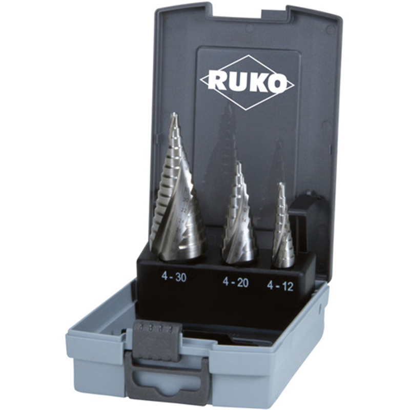 RUKO 2枚刃スパイラルステップドリルセット 3本組 コバルトハイス 1セット(ご注文単位1セット)【直送品】