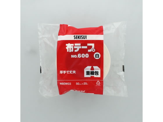 セキスイ 布テープ 50mm×25m 白 NO.600 1巻(ご注文単位1巻)【直送品】