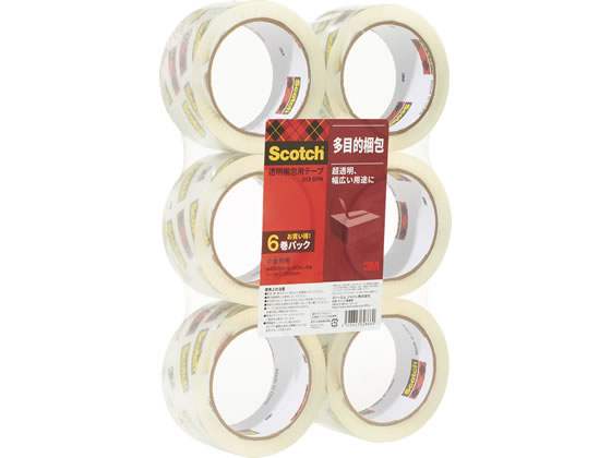 スコッチ 透明梱包用テープ 軽中量用 65μ 48mm×50m 6巻 1パック(ご注文単位1パック)【直送品】