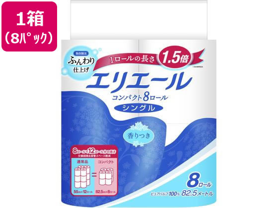 大王製紙 エリエール トイレットティシュー コンパクト 82.5m シングル 8パック 1箱(ご注文単位1箱)【直送品】