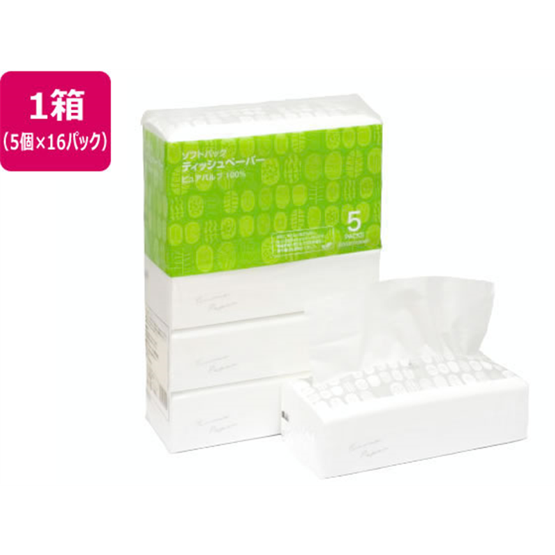Forestway ソフトパックティッシュ 200組×5個×16パック 1箱（ご注文単位1箱）【直送品】