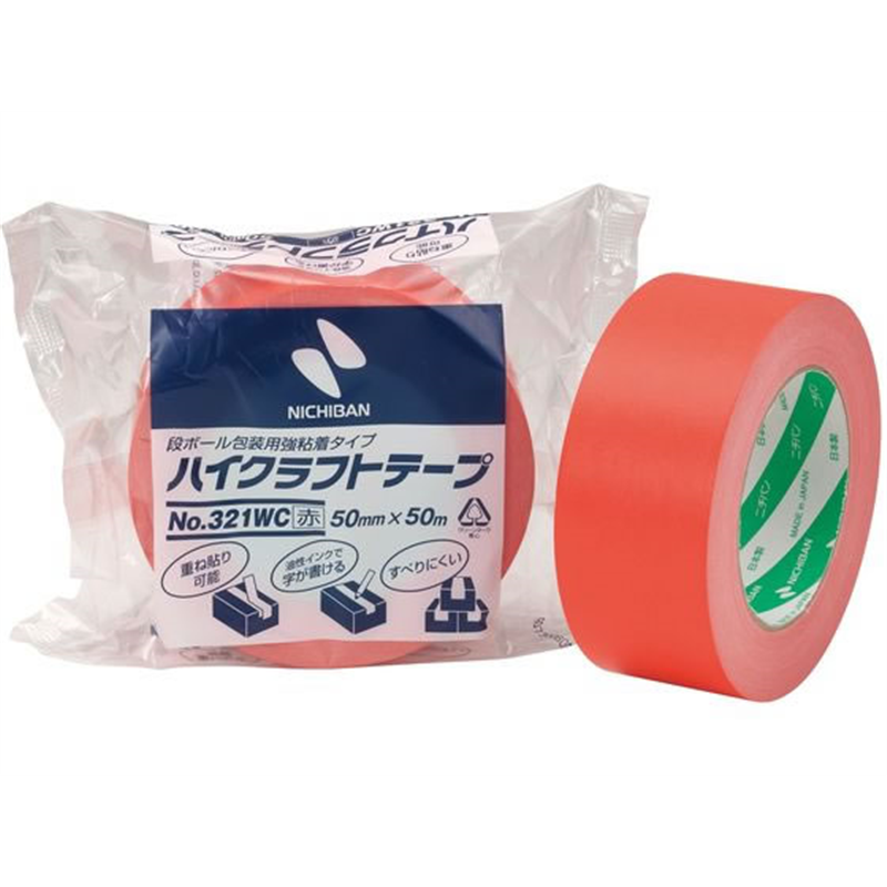 ニチバン ハイクラフトテープ No.321 50mm×50m 赤 321WC1-50 1巻(ご注文単位1巻)【直送品】