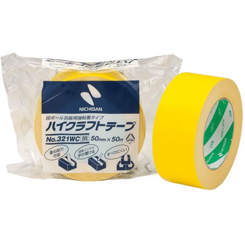 ニチバン ハイクラフトテープ No.321 50mm×50m 黄 321WC2-50 1巻(ご注文単位1巻)【直送品】