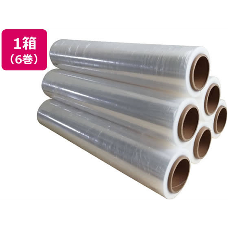 ストレッチフィルム 14ミクロン 幅500mm×長さ300m 3インチ 6巻 1箱（ご注文単位1箱）【直送品】