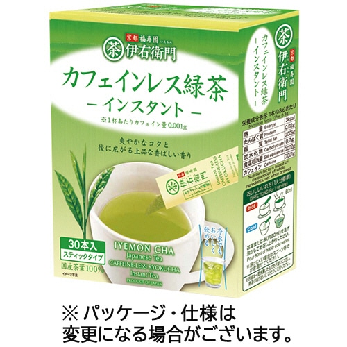 宇治の露製茶 伊右衛門 カフェインレスインスタント緑茶スティック 30本/箱 ※軽（ご注文単位1箱）【直送品】