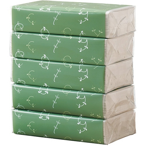 TANOSEE ソフトパックティッシュ Leaf Line 200組 5個/袋（ご注文単位1袋）【直送品】