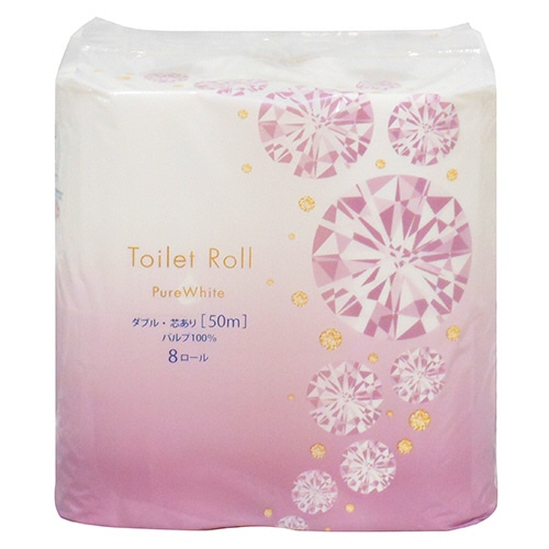 TANOSEE トイレットペーパー ピュアホワイト ダブル 芯あり 50m 8ロール/袋（ご注文単位1袋）【直送品】