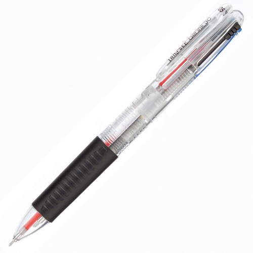 TANOSEE ノック式ゲルインク3色ボールペン 0.5mm (軸色:クリア) 1本(ご注文単位1本)【直送品】