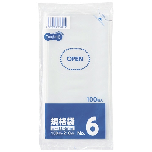 TANOSEE 規格袋 6号 0.03×100×210mm 1000枚/箱(ご注文単位1箱)【直送品】