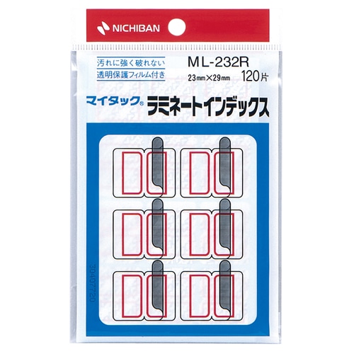 ニチバン マイタック ラミネートインデックス 保護フィルム付 中 23×29mm 赤枠 ML-232R 120片/袋（ご注文単位1袋）【直送品】
