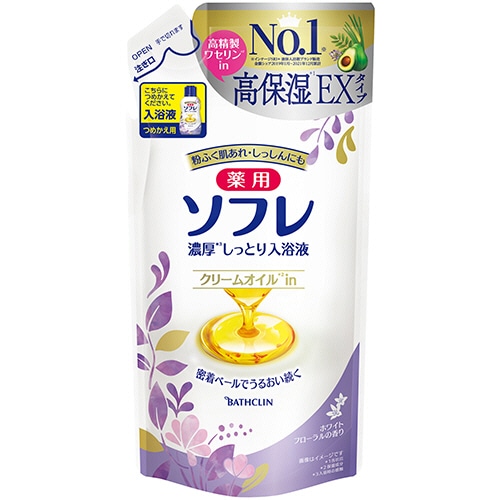 バスクリン 薬用ソフレ 濃厚しっとり入浴液 ホワイトフローラルの香り つめかえ用 400ml 1パック（ご注文単位1パック）【直送品】