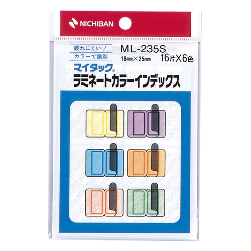 ニチバン　マイタック　ラミネートカラーインデックス　保護フィルム付　小　18×25mm　6色　ML-235S　1パック（96片：各色16片）（ご注文単位1パック）【直送品】