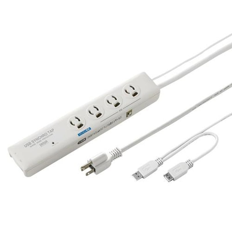 エスコ EA815GM-387 125V/15Ax2mUSB連動タップ(4口/TEL雷ガード) 1個(ご注文単位1個)【直送品】