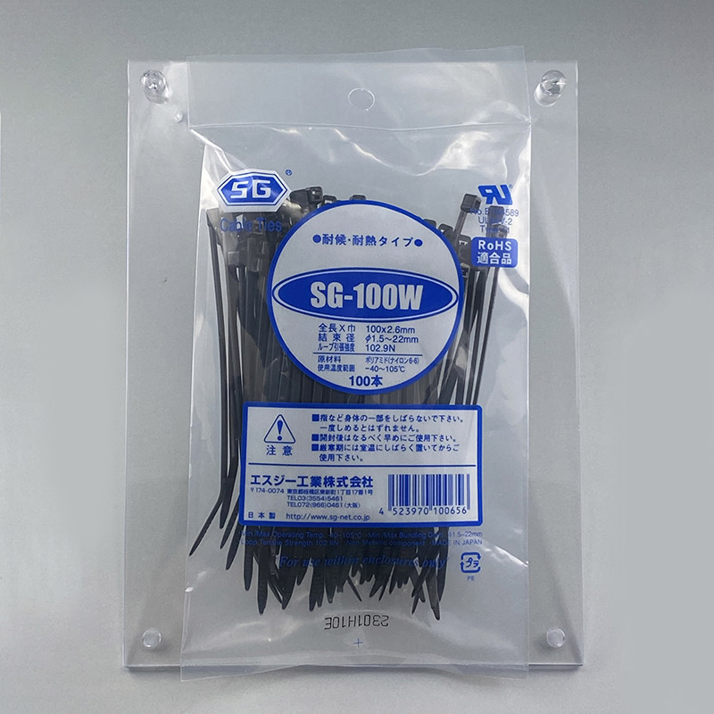 エスジー工業 結束バンド　SGケーブルタイ　スタンダード 耐候・耐熱　黒　100本 SG-100W 1袋（ご注文単位1袋）【直送品】