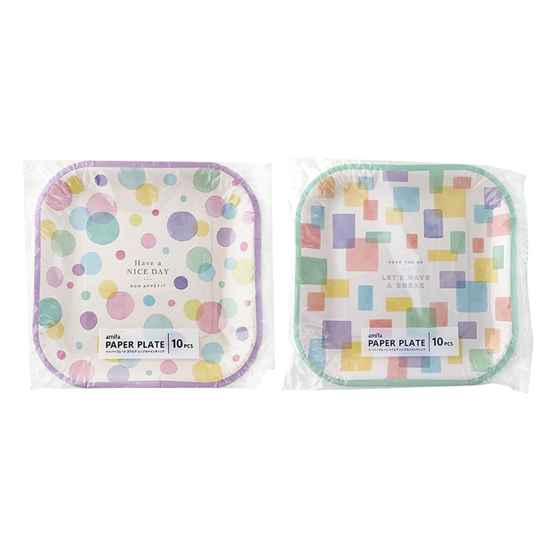 アミファ ペーパープレート スクエア 10枚入 シンプルペインティング 1束(ご注文単位150束)【直送品】