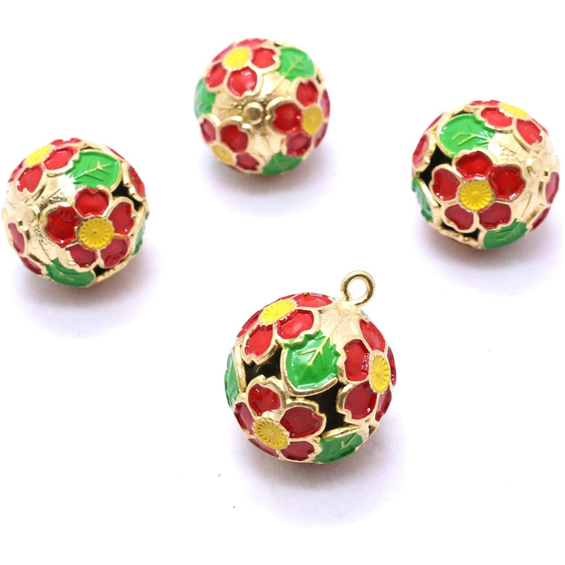 日本紐釦貿易 花鈴 芝桜 赤×緑 直径17mm 10個 F6-74-10 （ご注文単位1個）【直送品】