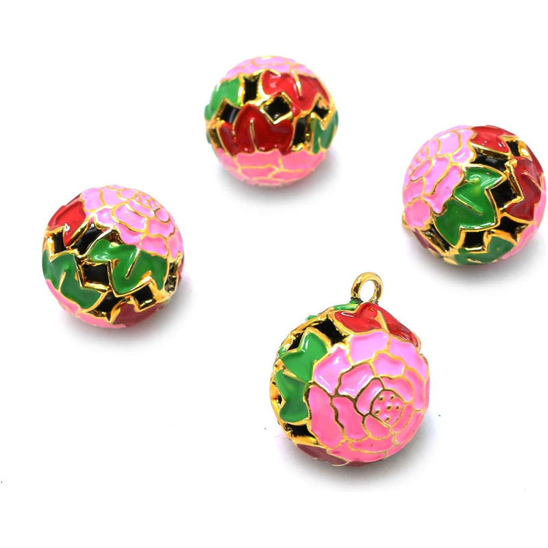 日本紐釦貿易 花鈴 牡丹 ピンク×緑 直径17mm 10個 F6-76-10 （ご注文単位1個）【直送品】