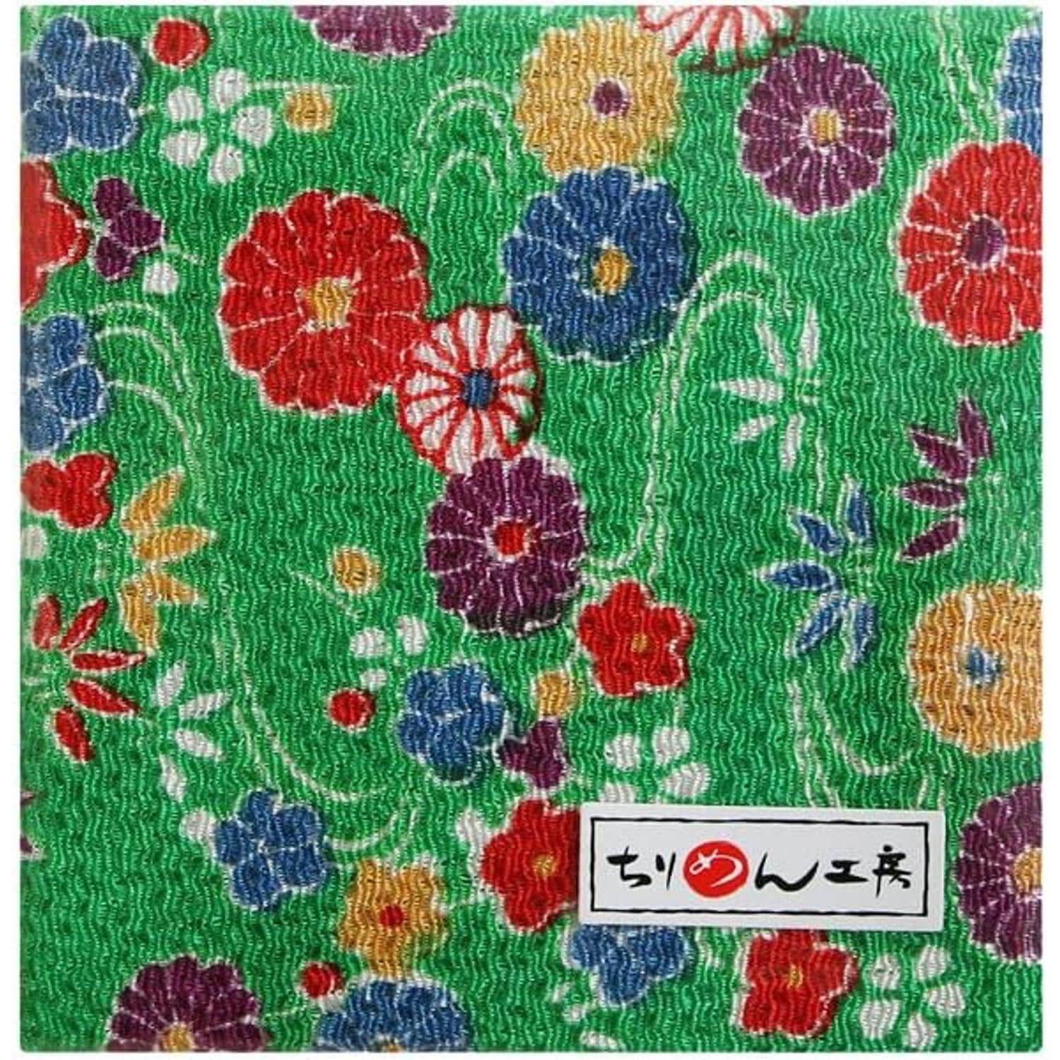 日本紐釦貿易 ちりめんカット 友禅 約23×33cm 花柄 緑 Y002-13 (ご注文単位1枚)【直送品】