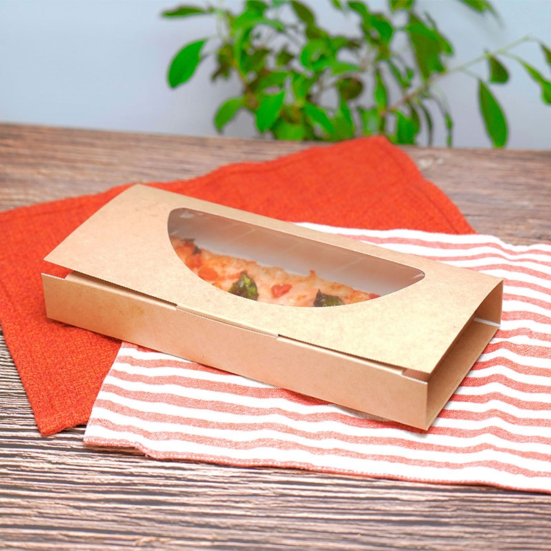 窓付クラフトピザ箱 10インチハーフ 25枚/袋(ご注文単位12袋)【直送品】