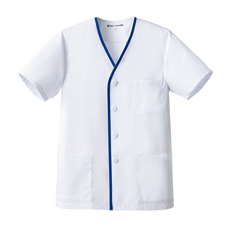 セブンユニフォーム 抗菌コート 男性用 半袖 S ホワイト×ブルー BA1110-8 1枚(ご注文単位1枚)【直送品】