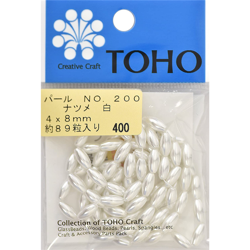 TOHO ナツメパール 約4×8mm 白 約89ヶ入り No.200 1枚(ご注文単位1枚)【直送品】