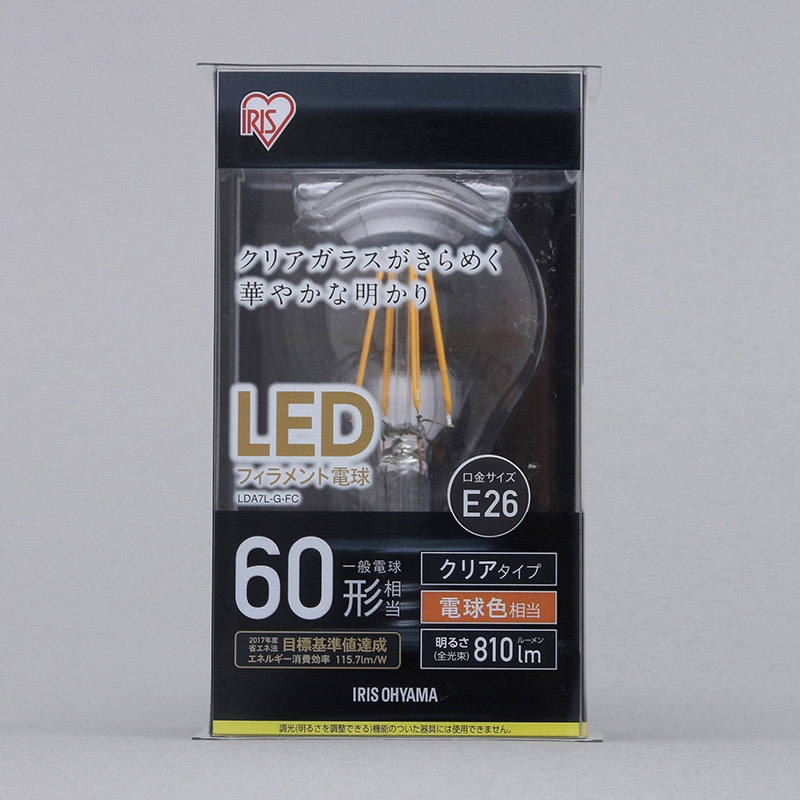 アイリスオーヤマ LEDフィラメント電球 E26口金 全方向タイプ クリア 60形 電球色 LDA7L-G-FC 1個(ご注文単位1個)【直送品】