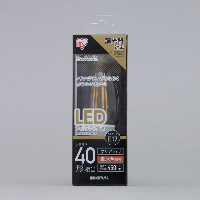 アイリスオーヤマ LEDフィラメント電球 E17口金 全方向タイプ クリア 調光器対応 40形 電球色 LDC4L-G-E17/D-FC 1個(ご注文単位1個)【直送品】