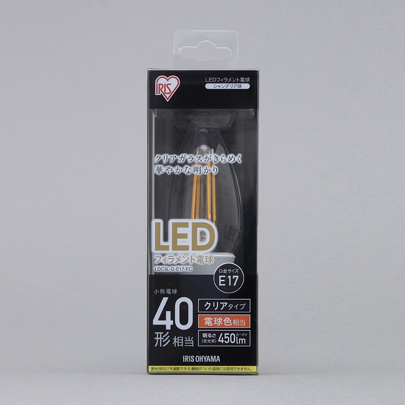 アイリスオーヤマ LEDフィラメント電球 E17口金 全方向タイプ クリア 40形 電球色 LDC3L-G-E17-FC 1個(ご注文単位1個)【直送品】