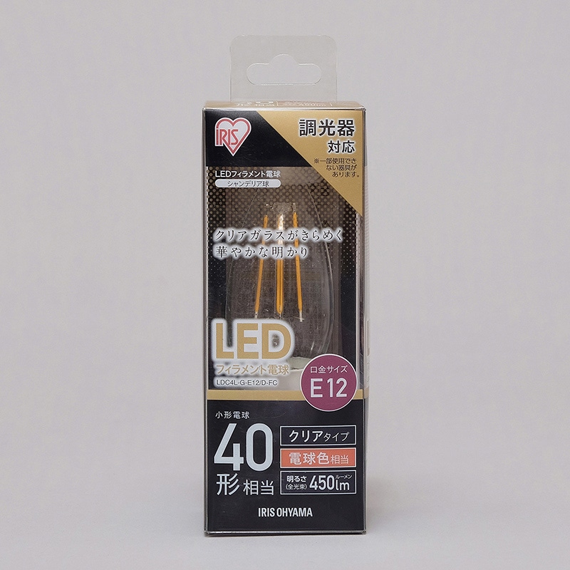アイリスオーヤマ LEDフィラメント電球 E12口金 全方向タイプ クリア 調光器対応 40形 電球色 LDC4L-G-E12/D-FC 1個(ご注文単位1個)【直送品】