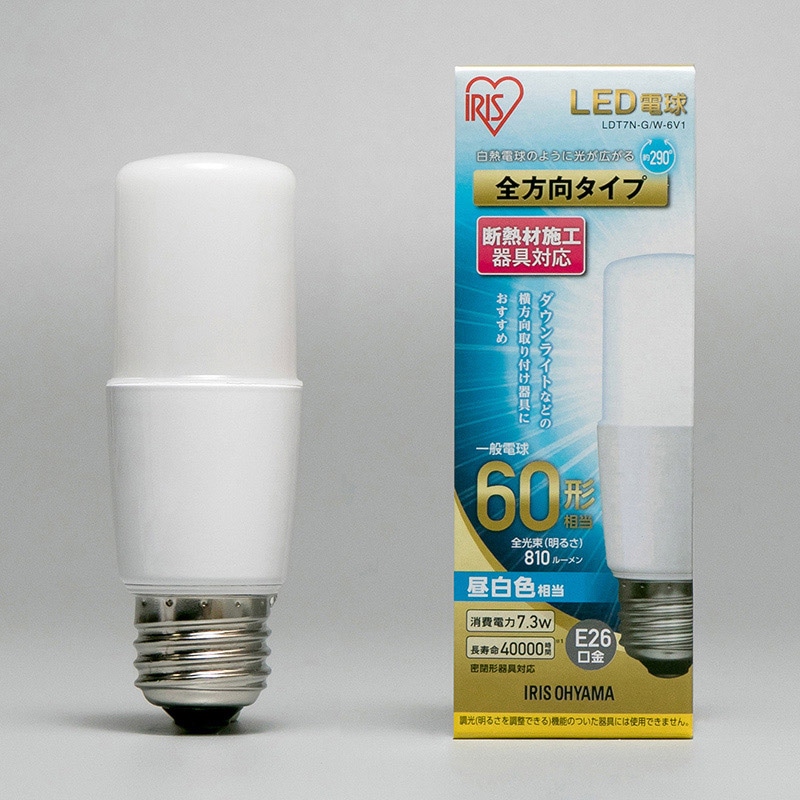 アイリスオーヤマ LED電球 E26口金 全方向タイプ T形 60形 昼白色 LDT7N-G/W-6V1 1個(ご注文単位1個)【直送品】