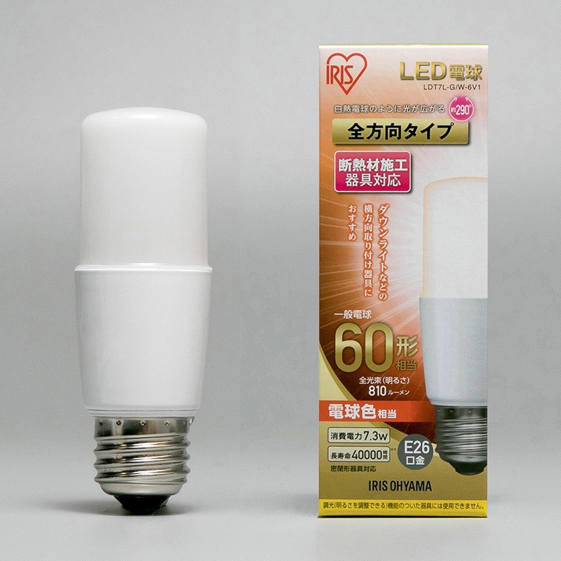 アイリスオーヤマ LED電球 E26口金 全方向タイプ T形 60形 電球色 LDT7L-G/W-6V1 1個(ご注文単位1個)【直送品】
