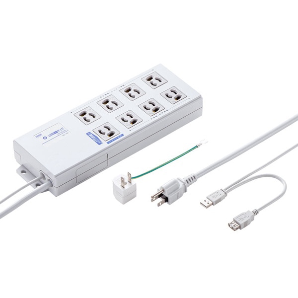サンワサプライ USB連動タップ 抜け止めタイプ 3P・8個口・2m TAP-RE2UN 1個(ご注文単位1個)【直送品】