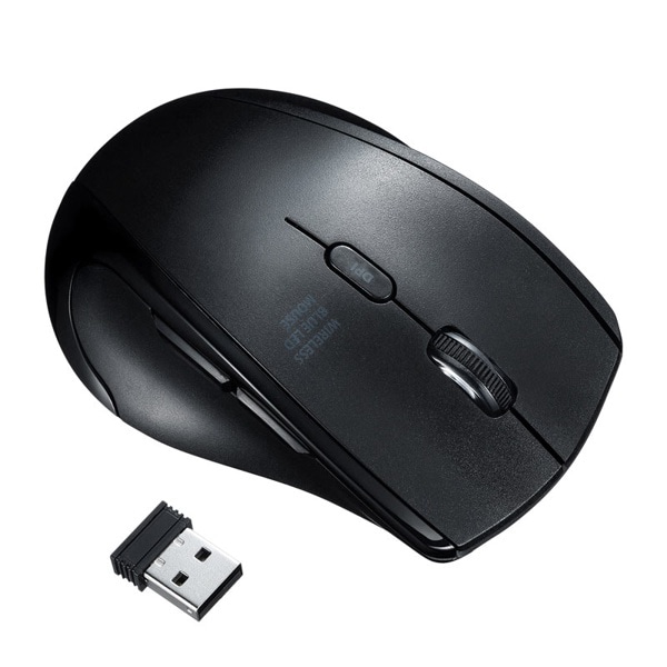 サンワサプライ 静音 ワイヤレスブルーLEDマウス 左手用 5ボタン ブラック MA-WBL164BK 1個(ご注文単位1個)【直送品】