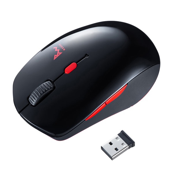 サンワサプライ 静音 ワイヤレス ブルーLEDコンボマウス ブラック×レッド MA-WBTBL193BKR 1個(ご注文単位1個)【直送品】