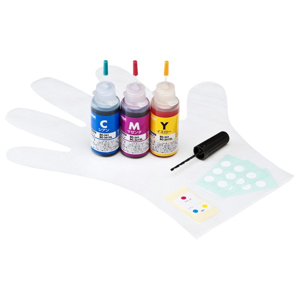 サンワサプライ 詰め替えインク キャノン 工具付き 3色 BC-341用 INK-C341S30S 1個（ご注文単位1個）【直送品】