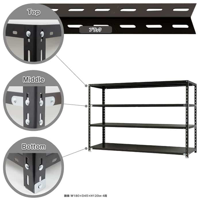 キタジマ スチールラック NCラック 180×45×120 4段 黒 NC-4-12 1台(ご注文単位1台)【直送品】